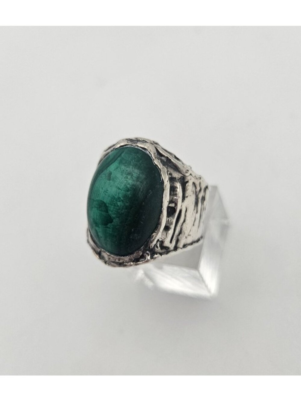 Mens Brutalist Biker Western Malachite Sterling Small Size 6 Pinky Ring 14.4g